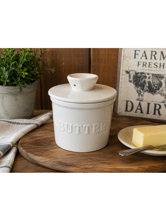 Other - Vintage White Ceramic Butter Crock With Lid Countertop Butter Keeper